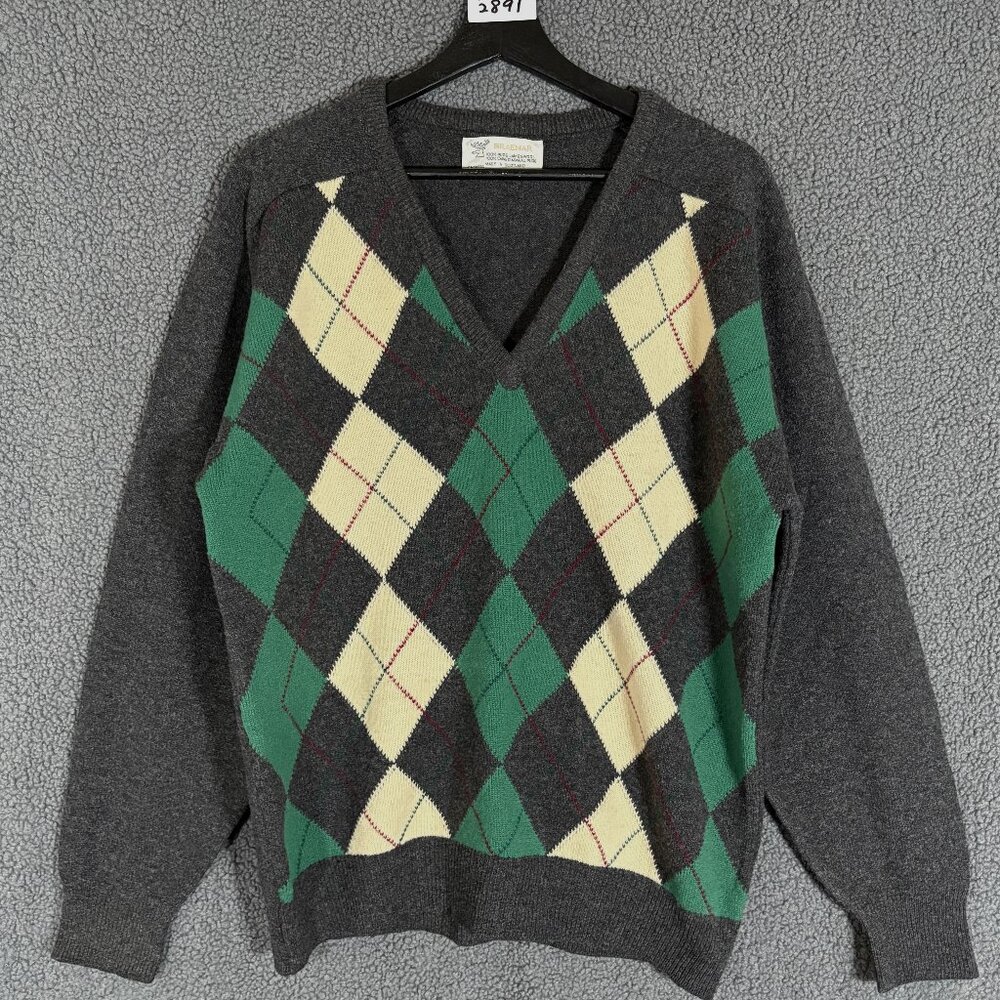 Braemar Scotland Shetland Lambswool Wool Argyle Sweater - Men's Size 40"/L